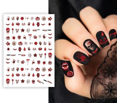 FIESTAS GUIRCA | Autocollants pour Ongles Sanglants (10x7 cm) - Stickers pour Ongles pour Halloween et Fêtes Costumées - Décoration d'Ongles Postiches - Idéal pour Célébrations et Événements