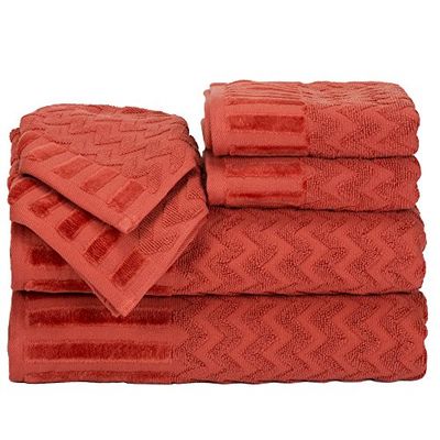 Lavish Home Chevron 100% bomull 6 delar handduksset – tegel