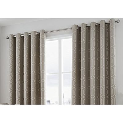 Curtina Camberwell Print Eyelet Lined Curtains, Stone, 46 x 54 Inch