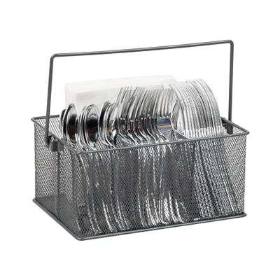 Mind Reader Redskapshållare, bestickförvaring, korg, bestickhållare i metallnät för kök, 25 cm L x 18 cm B x 11 cm H, grå