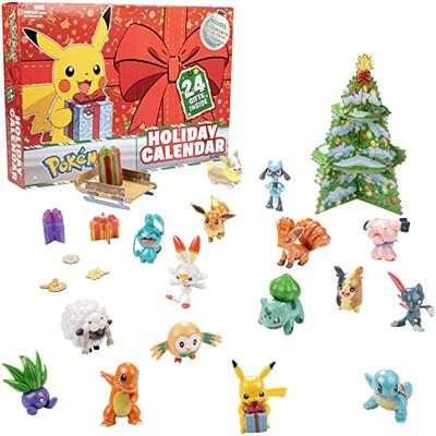Pokemon 2021 Holiday Advent Calendar for Kids, 24 Gift Pieces - Includes 16 Toy Character Figures & 8 Christmas Accessories - Ages 4+