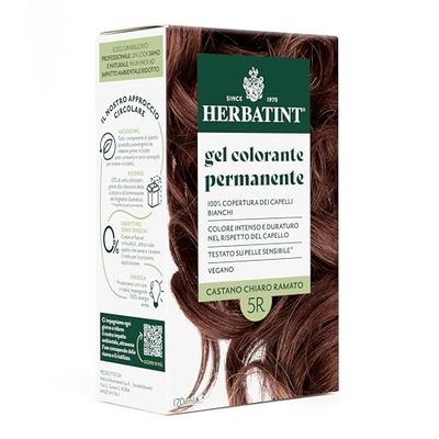 Herbatint Gel Colorante Permanente per Capelli 5R Castano Chiaro Ramato - 170 ml | Senza Ammoniaca, 100% Copertura Capelli Bianchi | per Pelli Sensibili, con 8 Estratti Naturali Bio