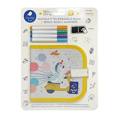 Jaq Jaq Bird 1108079 - Mini libro da colorare a gesso, con 4 pennarelli Wishy Washy, per bambini dai 3 anni in su, riutilizzabile, per casa e in viaggio