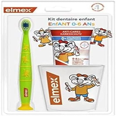 ELMEX - Kit Elmex per bambini - 1 spazzolino da denti per bambini + 1 dentifricio per bambini 0-6 anni + 1 bicchiere spazzolino da denti, Bianco, 8718951540842, 1.0 unità