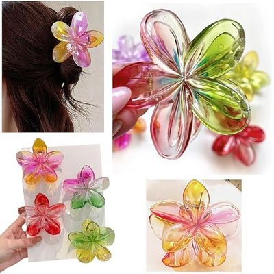 3 ETEREAL Hair CLAW CLIPS -FLOWER HAIR TIES, Ponytail HAIR BOBBLES, Hair BANDS, Large CLAW CLIPS (3 ETHEREAL Tone Claws)