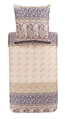Bassetti Imperia 41 9325197 - Set di biancheria da letto in cotone makò satinato, 2 pezzi, con chiusura lampo, 240 x 220 cm, 80 x 80 cm, colore: Beige