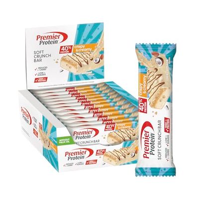 Premier Protein Soft Crunch Bar 40% Protein Coco-Almond 12x40g - Haute teneur en protéines + Hydrates de carbone réduits + Sans huile de palme