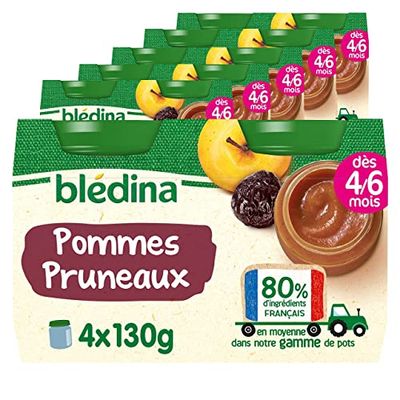 Blédina Petits Pots pour bébé, Dès 4/6 Mois, Pommes Pruneaux, 24x130g (Lot de 6*4)