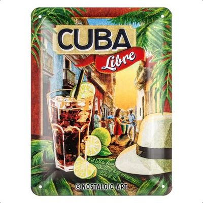 Nostalgic-Art Cartaz de chapa retro Cuba livre – ideia de presente como acessório de bar, metálico, design vintage para decoração de parede, 15 x 20 x 0,2 cm