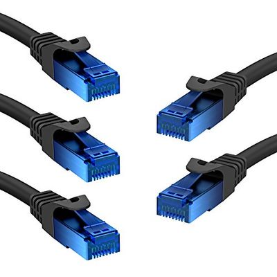 KabelDirekt – 5x 5 m – Cavo Ethernet, patch e di rete (connettori RJ45, per la massima velocità di trasmissione della fibra ottica, ideale per reti Gigabit/LAN, router/modem, switch, blu/nero)