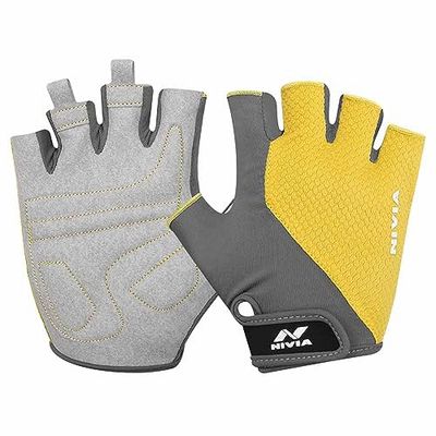 Nivia Men Coral Micro Gym Gloves (Yellow/Grey, Size - Medium) | Material - Leather | Weight Lifting Gloves | Exercise Gloves | Fingerless Grip Gloves | Fitness Gloves | Waterproof Gloves