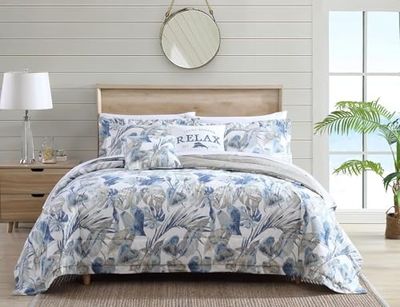 Tommy Bahama - Påslakanset för king size-säng, vändbara bomullssängkläder, med matchande sängkläder och bonuskuddar, heminredning för alla årstider (råkustblå, kung)