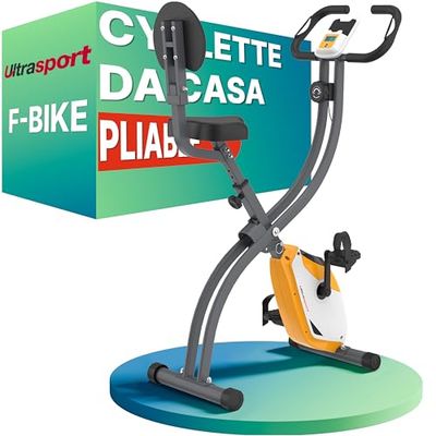 Ultrasport F-Bike Cyclette da Casa Pieghevole I Cyclette Pieghevole da Casa fino a 130 KG con Sella Extra Confortevole e LCD Display, Cyclette da Camera (Nero-Rosso)