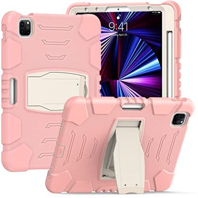 Custodia per iPad Pro da 12,9 pollici 2021/2020/2018 (5/4/3 generazione) con portamatite, robusta custodia protettiva antiurto con staffa nascosta, rosa