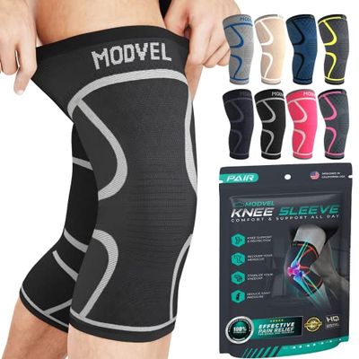 MODVEL Kniebandenset voor dames en heren, stabiele grip bij sport, training, fitness, wandelen, dagelijks gebruik, comfortabel, huidvriendelijk, ademend verband van zacht nylon/latexweefsel