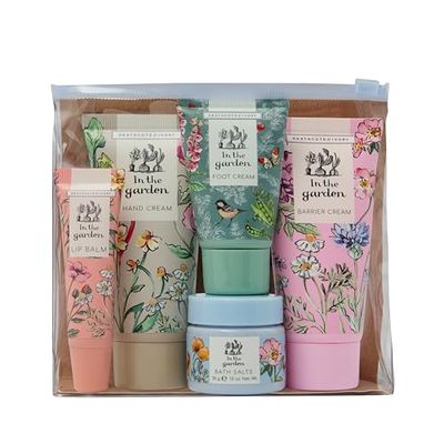 Heathcote & Ivory Hand and Barrier Cream x2 50ml, Foot Cream 30ml, Bath Salts 30g, Lip Balm 10ml, Top to Tow Kit, Shea Butter, Moisturiser, Gardening Gift, Travel Size, Vegan and Cruelty Friendly