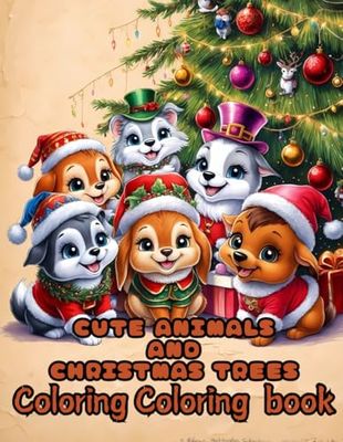 50 Cute animals and Christmas trees: Coloring book for kids 101 pages 8.5"x11" simple line