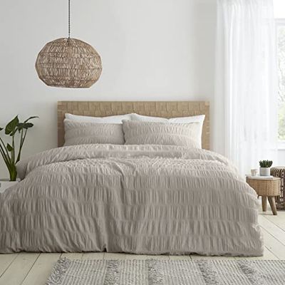 Catherine Lansfield Bedding Seersucker Single Duvet Cover Set with Pillowcase Natural