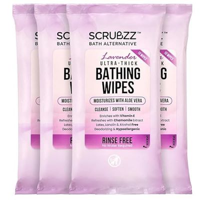 Extra Large Bath Wipes for Adults Bathing No Rinse - 40 Disposable Body Cleansing for Men, Women & Elderly - Great for Gym, Camping, Post Surgery - Shower - Lavender