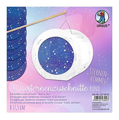 Ursus 2270003 - Lantaarn gesneden, sterrenhemel design, diameter van ca. 17,5 cm, 24 ronde delen van transparant papier 115 g/m², eenzijdig bedrukt, ideaal voor de volgende lantaarnloop