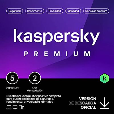 Kaspersky Premium Total Security 2024 | 5 Dispositivos | 2 años | Anti-Phishing y Firewall | VPN ilimitada | Gestor de contraseñas | Control parental | Soporte 24/7 | PC/Mac/Móvil | Código por email