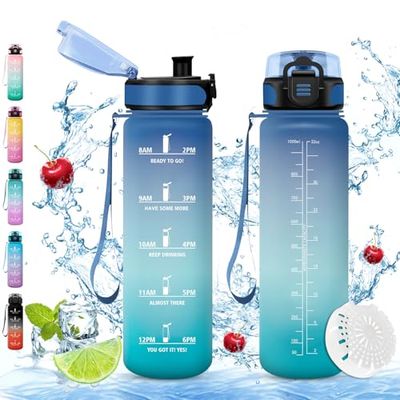 Vikaster Borraccia motivazionale, Borraccia 1l, Borraccia sport, Senza BPA & Prova di Perdite, Borracce per Bambini, Adulto, Bici, Scuola, Ufficio, Yoga, Palestra, Campeggio