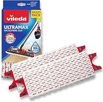 VILEDA UltraMax Ricarica per Scopa Piatta, Microfibra, Bianco/Rosso, 2 Unité (Lot de 1), 2 unità
