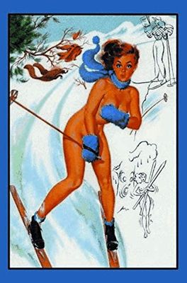 Schatzmix Pinup Ski vrouw met sjaal metalen bord wanddecoratie 20x30 cm tin teken metalen bord, plaatstaal, meerkleurig