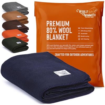 Woolly Mammoth Woolen Company Explorer Collection Couverture en laine 66" x 90" bleu marine