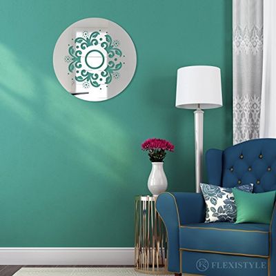 FLEXISTYLE dekorativ spegel FLORAL 50 cm, modern design dekoration, 3 mm akrylspegel från EU, vardagsrum, sovrum, hall, okrossbar, gör-det-själv hemtextilier, silver, tillverkad i EU