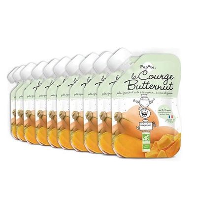 POPOTE - Purée de Courge Butternut BIO texture lisse dès 4/6 mois - Pack de 10 gourdes x 120g