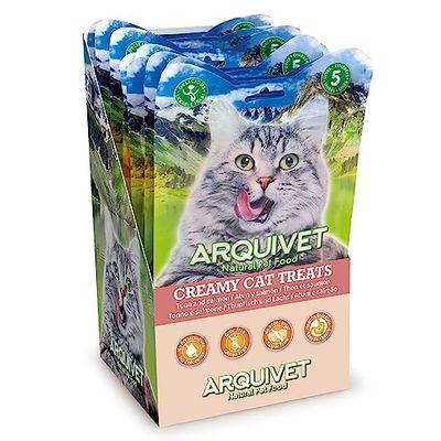 Arquivet- Creamy Cat Treats - Snack cremoso de atún y salmón (Expositor de 12 Bolsas con 5x14 g)