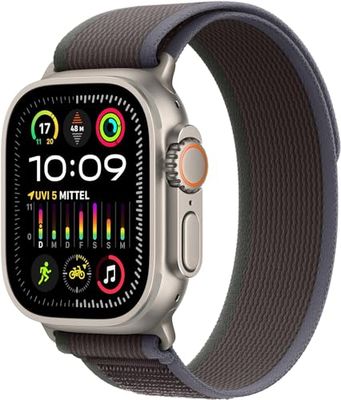 Apple Watch Ultra 2 GPS + cellular, 49 mm Titangehäuse, Trail Loop Blau/Schwarz – M/L