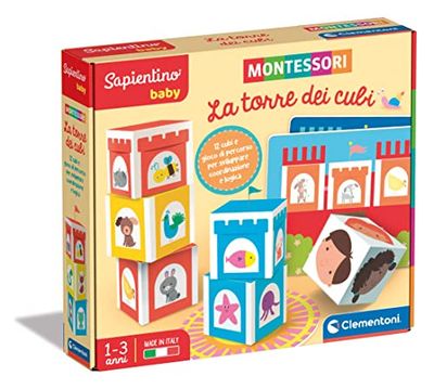 Clementoni - Sapientino Baby Torre de los Cubos-Juego Educativo 1 año (versión en Italiano), Juegos Montessori, Made in Italy, Multicolor, 16411