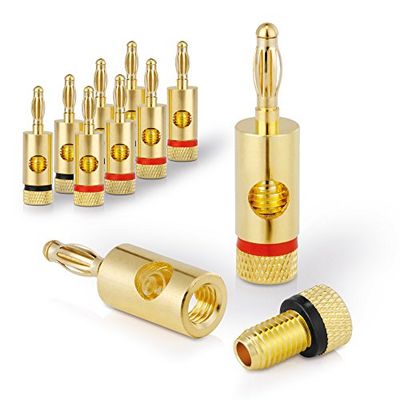Sonero Fiches bananes premium (jeu de 8) pour tous les câbles de haut-parleur d'un diamètre maximum de 6 mm², 4 pièces avec codage couleur (4x rouge, 4x noir), plaquées or 24 carats