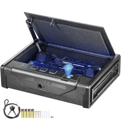 VEVOR Caja Fuerte Biométrica para Pistola de Acero para 2 Pistolas con 3 Formas de Acceso de Huella Dactilares, Contraseña y Llave Caja Fuerte para Armas para Joyería Documentos Pistolas, 28x18x5 cm