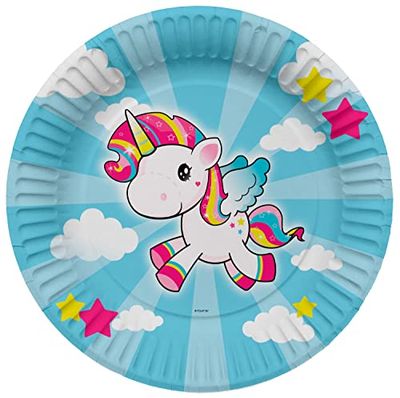 Folat 61933 papieren borden Ø 23 cm, 8-delig, eenhoorn, verjaardag, diner, kinderen, feest, bruiloft, babyshower, meerkleurig