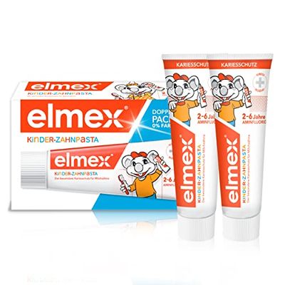 elmex Dentifricio per bambini 2-6 anni 2 x 50 ml – pulizia dei denti adatta ai bambini per una protezione efficace della carie – con fluoruro di ammina per un triplo meccanismo di protezione