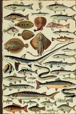 Vintage Fish Species Illustration: Graph Paper Notebook, Quad Ruled, 5x5 Grid, 6 x 9 inches, 120 Pages.