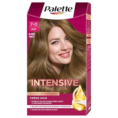 Palette Coloration Permanente Cheveux, Crème Soin, Couvre 100 Pour cent des Cheveux Blancs, Tenue 8 semaines, Blond Foncé 500, 1 Unité