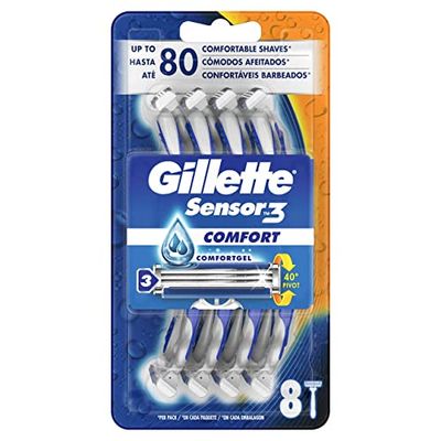 Gillette Sensor3 Comfort Rasoir Jetable Pour Homme, Jusqu’à 10 Rasages Confortables Par Rasoir, X 8