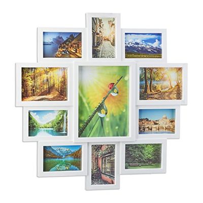 Relaxdays Moldura de fotos múltipla para 11 fotografias, branco, 61,5 x 61,5 x 2 cm