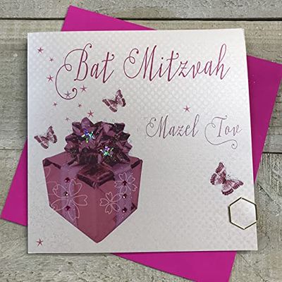 Bianco Carte Cotone Bat Mitzvah Mazel Tov Carta ebraica a Mano
