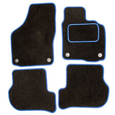 Sakura WW0281BU Car Mats with Drivers Side Rubber Heel Pad, Black/Blue Trim