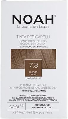 NOAH Permanent Hair Dye 7.3 Golden Blonde – Ammonia-Free Hair Colour with Linseed Oil & Rice Proteins - Nourishing, Long-Lasting & Grey Coverage - Complete Hair Colour Kit - 140ml