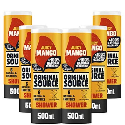 Original Source Gel doccia al mango, 100% fragranza naturale, gel doccia vegano, senza parabeni, confezione multipla da 6 x 500 ml