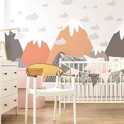 Pegatinas de pared para niños – Decoración de habitación de bebé – Adhesivo de pared escandinavo – Adhesivo de pared gigante de montañas escandinavas – 105 x 195 cm