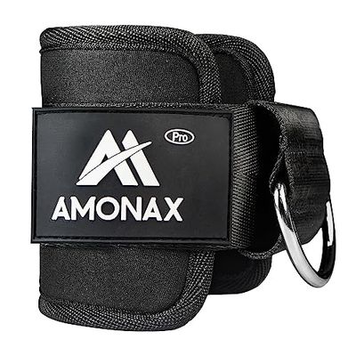 Amonax Cinghie per Caviglia Palestra (1 Pezzo), Palestra Cavigliera Regolabile, Ankle Strap - Donna & Uomo - Cinghie per Caviglia, Compatibile con Bande di Resistenza (Nero) (1 Pezzo - Nero)