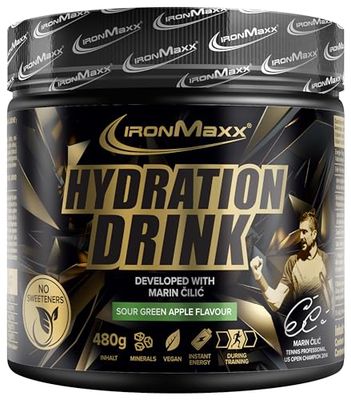 IronMaxx Hydration Drink - Sour Green Apple 480g | Développé avec Marin Čilić | Mélange unique de glucides pour athlètes d'endurance