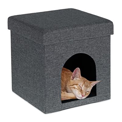 Relaxdays Cuccia per gatti e cani di piccola taglia, per interni, altezza x larghezza x profondità: 38,5 x profondità 37 cm, grigio